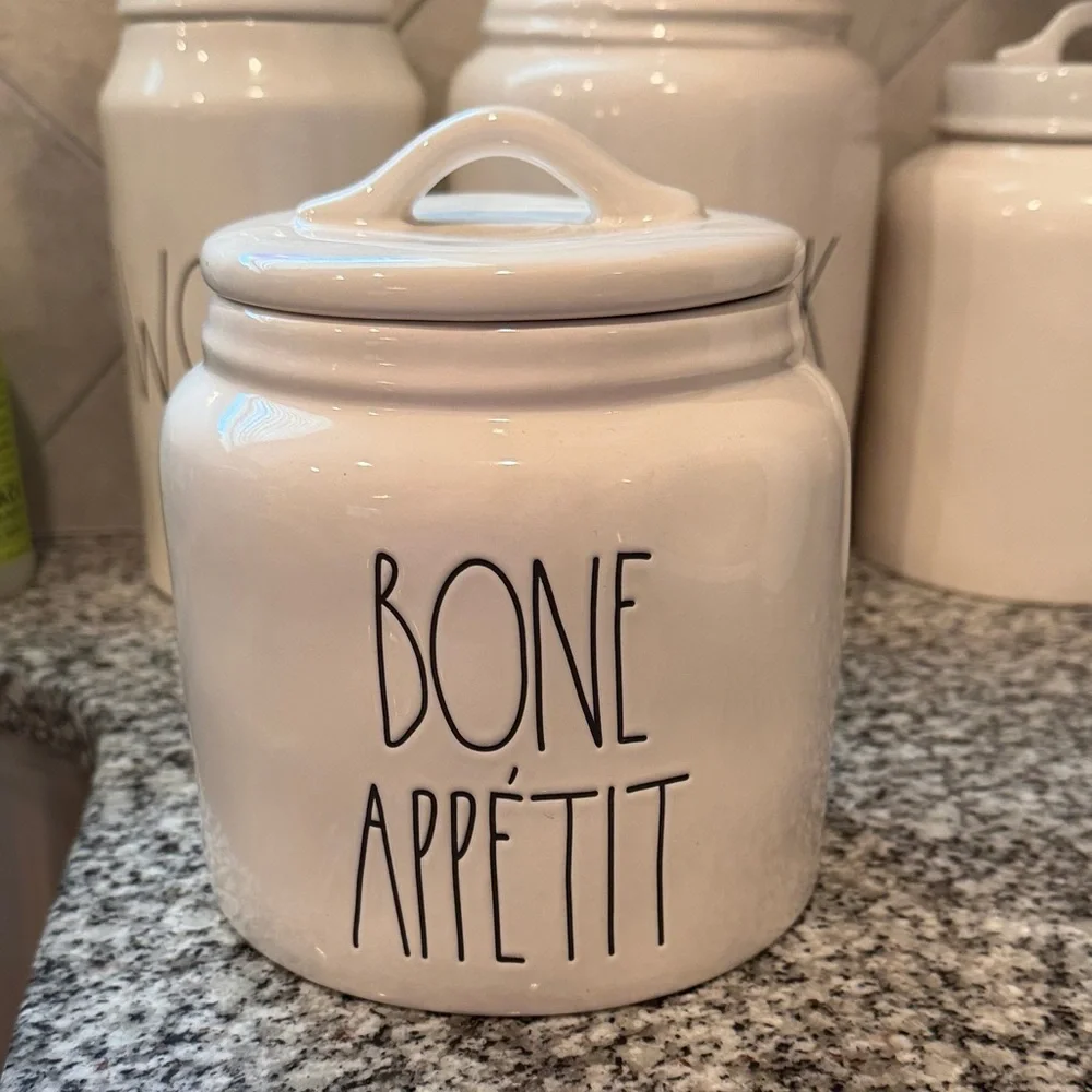 Bone Appétit White Ceramic Kitchen Canister with Lid Rae Dunn
